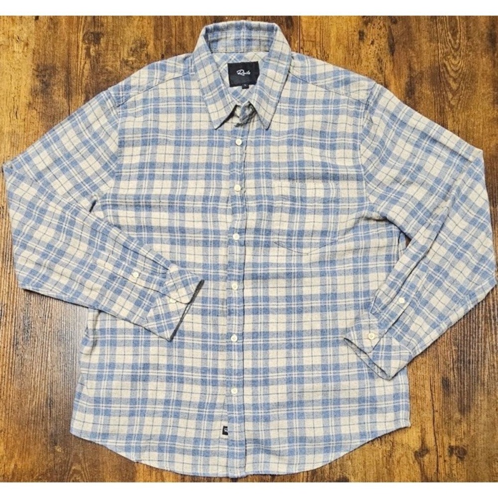 RAILS Men Connor Plaid Long Sleeve Shirt Cotton Oatmeal Atlantic Heather Large